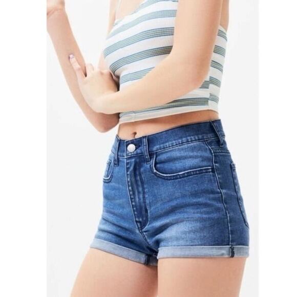 Pacsun High Rise Super Stretch Shortie Denim Shorts - Picture 1 of 6